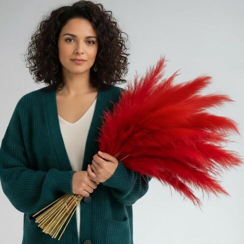 72 Pcs Red Pampas Grass 21.7 Inches Faux Tall Pampas Grass Decor Bulk Artificial Dried Flower Red Feather for Vase Filler Home Boho Decor Christmas Wedding Party Arrangement Bathroom Wall in Saudi Arabia