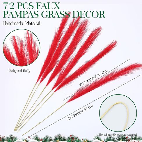 72 Pcs Red Pampas Grass 21.7 Inches Faux Tall Pampas Grass Decor Bulk Artificial Dried Flower Red Feather for Vase Filler Home Boho Decor Christmas Wedding Party Arrangement Bathroom Wall in Saudi Arabia