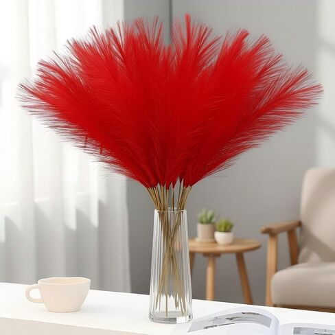 72 Pcs Red Pampas Grass 21.7 Inches Faux Tall Pampas Grass Decor Bulk Artificial Dried Flower Red Feather for Vase Filler Home Boho Decor Christmas Wedding Party Arrangement Bathroom Wall in Saudi Arabia