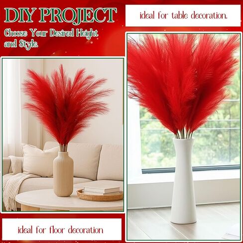 72 Pcs Red Pampas Grass 21.7 Inches Faux Tall Pampas Grass Decor Bulk Artificial Dried Flower Red Feather for Vase Filler Home Boho Decor Christmas Wedding Party Arrangement Bathroom Wall in Saudi Arabia