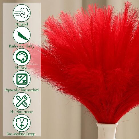 72 Pcs Red Pampas Grass 21.7 Inches Faux Tall Pampas Grass Decor Bulk Artificial Dried Flower Red Feather for Vase Filler Home Boho Decor Christmas Wedding Party Arrangement Bathroom Wall in Saudi Arabia