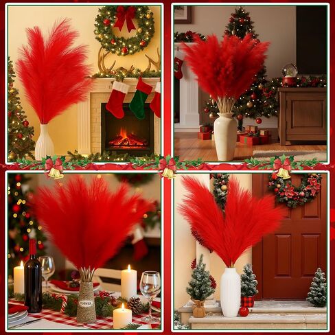 72 Pcs Red Pampas Grass 21.7 Inches Faux Tall Pampas Grass Decor Bulk Artificial Dried Flower Red Feather for Vase Filler Home Boho Decor Christmas Wedding Party Arrangement Bathroom Wall in Saudi Arabia