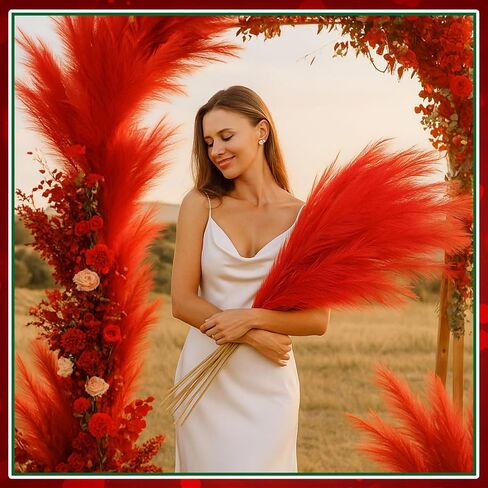 72 Pcs Red Pampas Grass 21.7 Inches Faux Tall Pampas Grass Decor Bulk Artificial Dried Flower Red Feather for Vase Filler Home Boho Decor Christmas Wedding Party Arrangement Bathroom Wall in Saudi Arabia