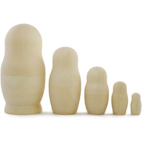 Set of 5 Blank Unpainted Unfinished Wooden Nesting Dolls 5.75 Inches
