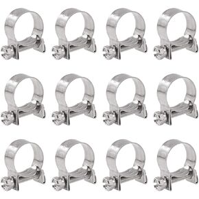 Rustark 12 Pcs Hose Clamp Assortment Kit Stainless Steel Adjustable 11-13mm Range Mini Fuel Injection Line Hose Clip for Diesel Petrol Pipe Automotive Plumbing (11-13mm)