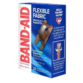 Bandaid Flexible Fabric Knuckle & Fingertip Bandages, Assorted, Box of 20