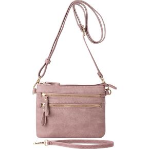 B BRENTANO Vegan Mini Multi-Zipper Crossbody Handbag Purse with Tassel Accents