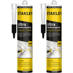 Stanley Premium Siliconized Caulk Acrylic Sealant - Window & Door Caulking, Lifetime Acrylic Latex Sealant for Baseboards, Trims, Kitchen & Bathroom, White, 10.1 fl.oz. 1 Pack