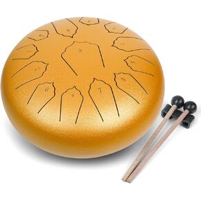 MUSCELL Steel Tongue Drum 6 Inches 8 Notes, Hand Drum with Bag, Music Book, Drumsticks, Mallet Holder and Finger Paddles, Thickened Carbon Steel, Continuous Echo for Meditation or Yoga (Black)
