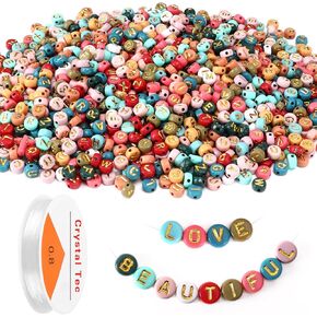 1900pcs Letter Beads, DECYOOL Acrylic Alphabet Beads with 1 Roll Elastic String for Bracelet Necklace Jewelry Making Supplies (Gold&Silver&Black)