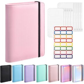 A6 Budget Binder with Cash Envelopes, PU Leather Refillable Notebook Binder, Loose Leaf Organizer Binder Cover, Money Organizer for Cash with Elastic Belt Closure (Rose Gold)