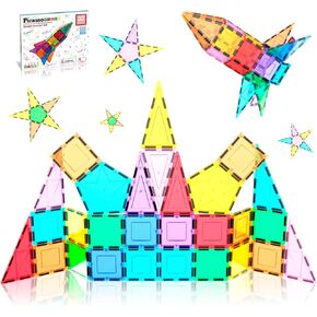 PicassoTiles 36 Piece Magnetic Building Block Quarter Round and Window Set Magnet Construction Toy Educational Kit Engineering STEM Learning Playset Child Brain Development Stacking Blocks Playboards