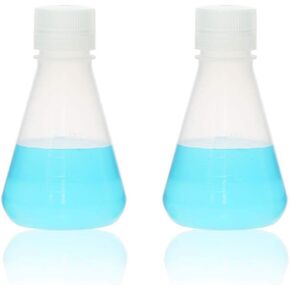 ULAB Scientific Conical Polypropylene Erlenmeyer flasks 2000ml Narrow Neck with Screw Cap Sets, Molded Graduations, UEF1004