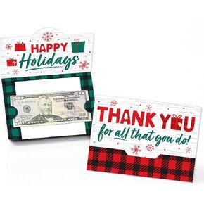Big Dot of Happiness Holiday Thank You - Christmas Appreciation Money And Gift Card Holders - Set of 8