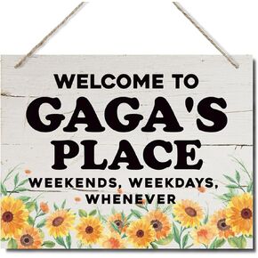 Welcome To Gaga's Place Sign, Welcome Decor Sign, Decorative Hanging Wood Plaque for Wall, Beautiful Welcome Home Accessory Sign, Door Hanger, Mother's Day Gift for Grandma Mom, Cute Gaga Gift JS4-11