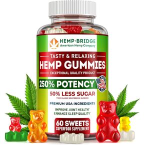 HEMPBRIDGE Hemp Gummies 50mg - Made in USA - Omega 3 Supplement with Hemp Oil - Max Value in Each Gummy - 60 Pcs