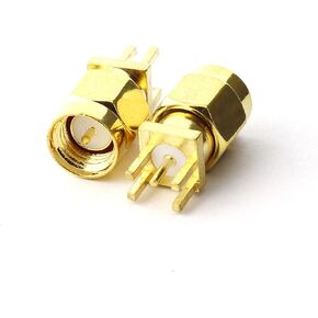 Maxmoral 5PCS SMA Male PCB Panel Edge Mount Plug with 4 Pins Stand Straight Connector RF Coax Coaxial Adapter