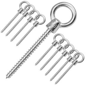 Muzata 10Pack 3.6Inch M6 Black Screw Eye Hook Wood Screws Metal Hook T316 Stainless Steel for Wood Securing Cable Wire Terminal Ring Eyelet Stand Self Tapping Eye Bolt Indoor Outdoor CN01 HN1
