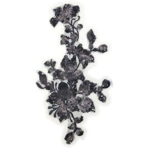 Embroidery Sequin Lace Applique Sewing Flower Fabric Collar Patch for Wedding Gown Dress Bridal DIY Crafts(Black)