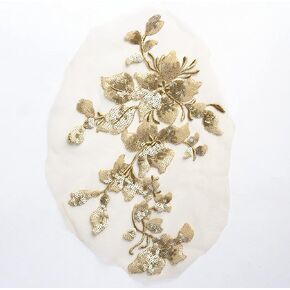 Embroidery Sequin Lace Applique Sewing Flower Fabric Collar Patch for Wedding Gown Dress Bridal DIY Crafts(Black)