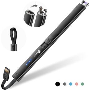 LIHTUN Candle Lighter, Windproof Electric Lighter with LED Battery Display Safety Lock, Flameless Rechargeable Lighter with Built-in USB Cable, Plasma Arc Long Lighter for Candle BBQ Camping Lighters in Kuwait