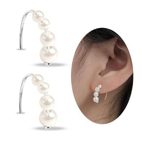 Mothers Day Gifts for Her, WGXIA Pearl Threader Earrings for Women Sterling Silver Open Hoops Pull Through Earrings Drop Earrings for Girls Trendy