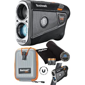 Bushnell Tour V6 Golf Rangefinder Bundle - PinSeeker with Visual JOLT, BITE Magnetic Mount - Includes PlayBetter Microfiber Towel & Extra CR2 Battery