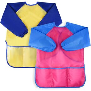 KUUQA Waterproof Children's Art Smock Kids Painting Aprons with 3 Roomy Pockets,Art Painting Supplies (Paints and brushes not included)