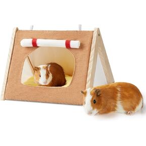 خيمة مخبأ خنزير غينيا من جيفند، خيمة سرير خشبية مثلثة لخنازير غينيا، موئل قوي لخنازير غينيا مع حصيرة قابلة للإزالة، مخبأ القنفذ مع ستائر، سرير بيت الحيوانات الصغيرة لفئران الهامستر in Kuwait