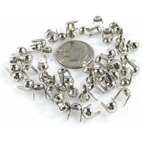 Nailheads Spots Studs 2 Prong Steel Round 4.5mm; Bright Nickel Finish 100 Pcs
