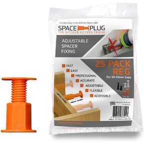 Adjustable Spacer Fixings (Regular Size for 30-50mm Gaps), 25 Pack of Original Orange Spacers, Professional & DIY use for Kitchen, Bedroom, Bathroom & Furniture installations