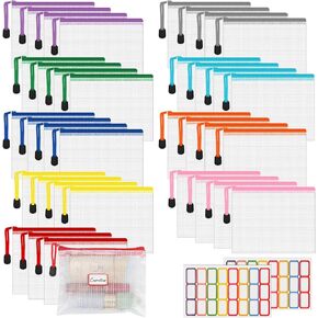 AOBOPLE 48pcs Pencil Pouches,9x4.7in 12 Colors Plastic Zipper Pouches Small Organizing Bags for Travel Storage,Games Storage and Office Supplies