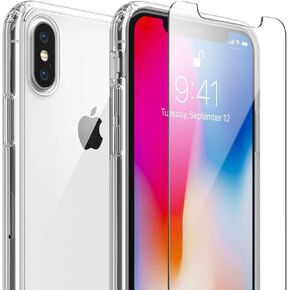Case for iPhone X XS with 2X Tempered Glass Screen Protectors [Full Protection] - Crystal Clear