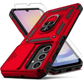 for Samsung Galaxy A25 5G Phone Case,Galaxy A25 5G Phone Case with Camera Lens Cover HD Screen Protector,[Military Grade] Car Mount Kickstand Shockproof Protective Case for Samsung A25 5G, Red