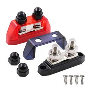 250A 12V Bus Bars with Dual 5/16" Posts Terminals Power Distribution Blocks, 250 Amp Battery Busbar, Automotive Buss bar 12 Volt- 48V DC for Car Boat Marine RV Solar, Red& Black, Pair
