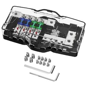 Fused Distribution Block, Malictele 4-Way Car Audio Distribution Fuse Block with MIDI (Mini-ANL) Fuse Block 12v 0-4 Gauge Input 4-8 Gauge Output Distribution Block for Auto UTV Camper