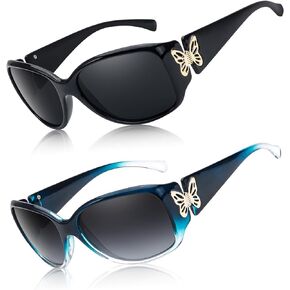 Myiaur Polarized Sunglasses for Women, Trendy Retro Shades with UV400 Protection Butterfly Decors (2 Pack)