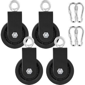 3.54 in Cable Pulley 360 Rotation Traction Wheel with Carabiner and Strap,Silence Smooth Detachable for DIY Gym Pulley System,DIY Gym Attachment Lifting Blocks,Ladder Lift,Hoists,Clothesline