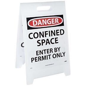 NMC FS33 Double Sided Floor Sign, Legend "DANGER - CONFINED SPACE CONFINED SPACE ENTER BY PERMIT ONLY", 12" Length x 20" Height, Coroplast, Black on White in Kuwait