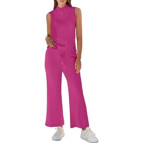ANRABESS Women's 2 Piece Outfits 2024 Summer Macthing Lounge Sets Sleeveless Wide Leg Jumpsuits Casual Trendy Tracksuit