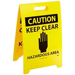NMC FS5 Double Sided Floor Sign, Legend "CAUTION - CHEMICAL SPILL KEEP OUT KEEP CLEAR HAZARDOUS AREA", 12" Length x 20" Height, Coroplast, Black on Yellow