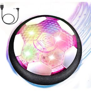 ألعاب كرة القدم VNVDFLM Hover للأولاد والبنات، كرة قدم عائمة قابلة لإعادة الشحن مع أضواء LED ووسادة إسفنجية، لعبة كرة قدم هوائية داخلية مثالية لعيد ميلاد للأطفال من سن 3 إلى 9 (أسود)