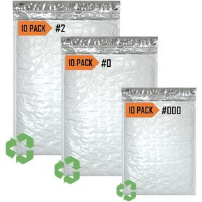 Sales4Less Poly Bubble Mailers #2 8.5X12 10 Pack, 0 6X10 10 Pack, 000 4X8 10 Pack Padded Envelope Mailer Waterproof Variety Pack, White
