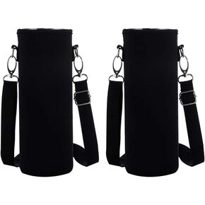 حقيبة حامل زجاجات المياه من سانكي، معزولة من النيوبرين 32 أونصة، غطاء حامل لزجاجة المياه مع حزام كتف قابل للتعديل مع مشبك معدني، عبوتان باللون الأسود (24-32 أونصة) in Kuwait