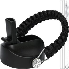 Upgraded Straw Lid for Hydro Flask and Thermoflask, Simple Modern, Iron Flask Lid Accessories, Handmade Paracord Handle Straw Cover for Hydroflask Lids Wide Mouth Replacement