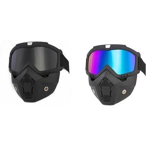 Mrchrogge Two-Pack Sports Retro Mask,Windproof Helmet Goggle Gear, Anti Fog Snow Goggles,Ski Mask Detachable Adjustable,Motorcycle Riding Face Protection