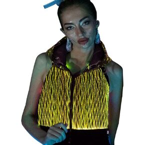 lumisonata Women Sleeveless Hoodies Vest Light Up Tank Zip up Hooded Crop Tops Rave Outfits Music Festival LED Clothing