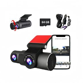 Dash Cam - Advanced Dash Camera with WiFi&App, 2K Dual Recording, Parking Monitor, Loop Recording, G-Sensor, Infrared Built-in Camera, 64GB SD Card Included