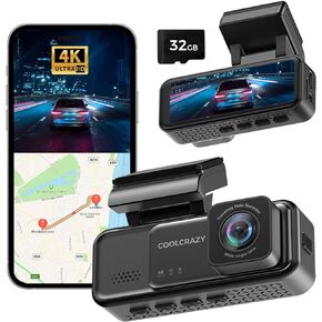 Dash Cam, 4K Dashcams for Cars Built-in GPS, 3.2" IPS Screen WiFi & App Dashcam, 24H Parking Mode 170° Wide Angle Front Dash Camera with 32G TF Card,WDR, Super Night Vision, G-Sensor