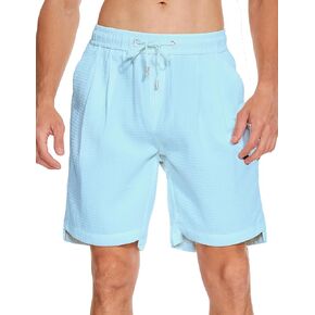 Juxnkkub Men's Casual Shorts Comfortable and Breathable Elastic Waist Drawstring Summer Fashion Men's Pocket Beach Shorts.